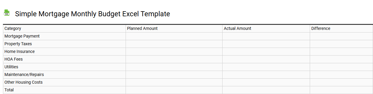 Simple mortgage monthly budget Excel template