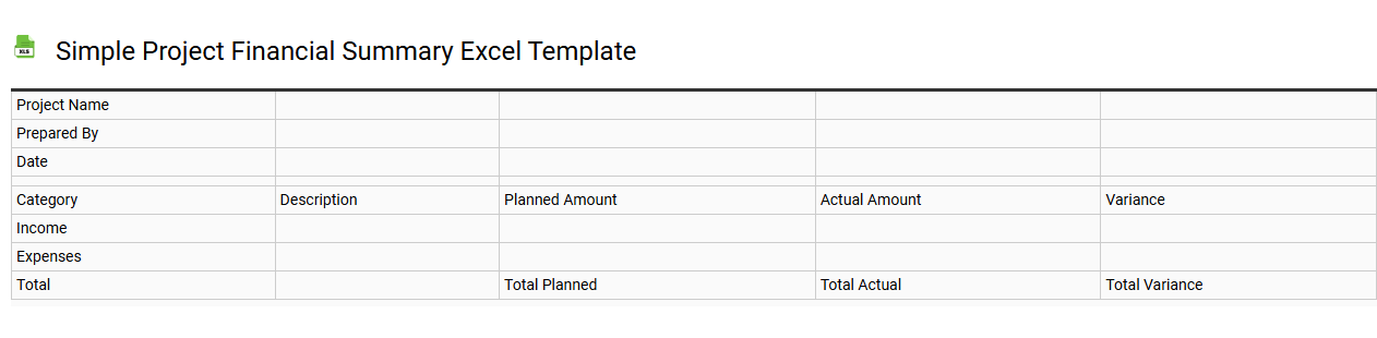 Simple project financial summary Excel template
