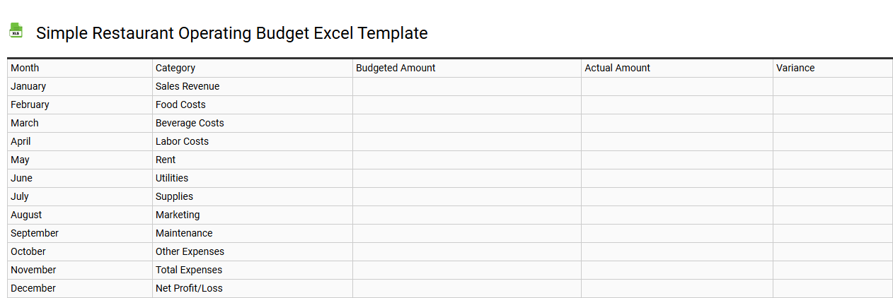 Simple restaurant operating budget Excel template
