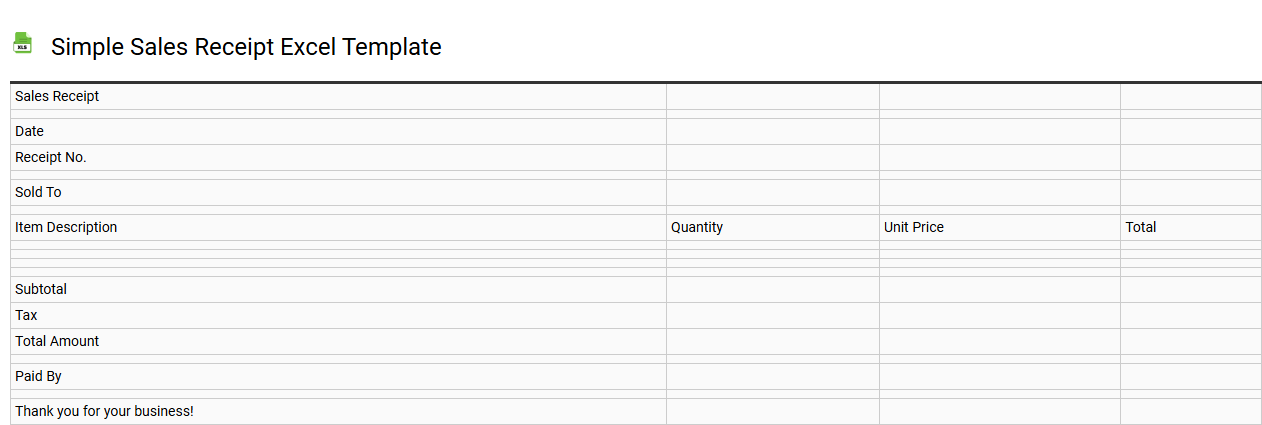 Simple sales receipt Excel template