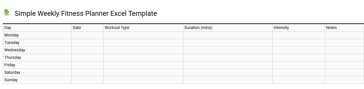 Simple weekly fitness planner Excel template