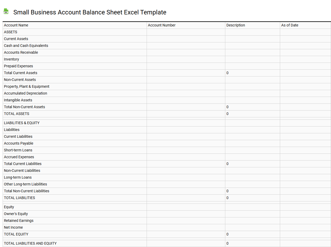 Small business account balance sheet Excel template