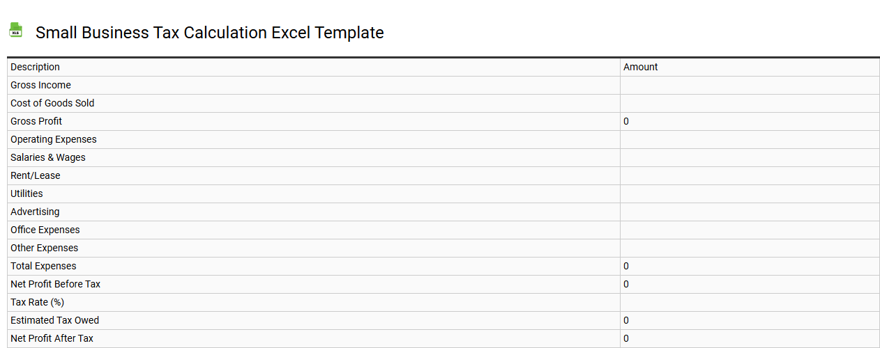 Small business tax calculation Excel template