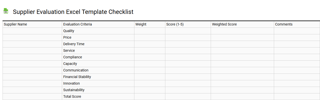 Supplier evaluation Excel template checklist