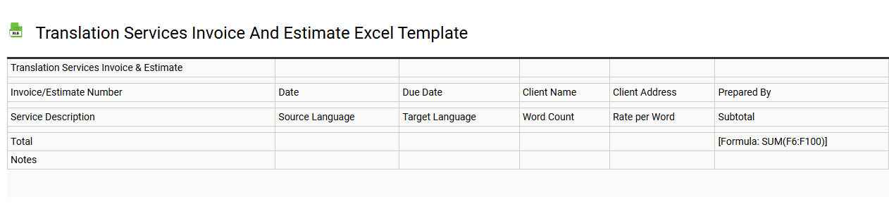 Translation services invoice and estimate Excel template