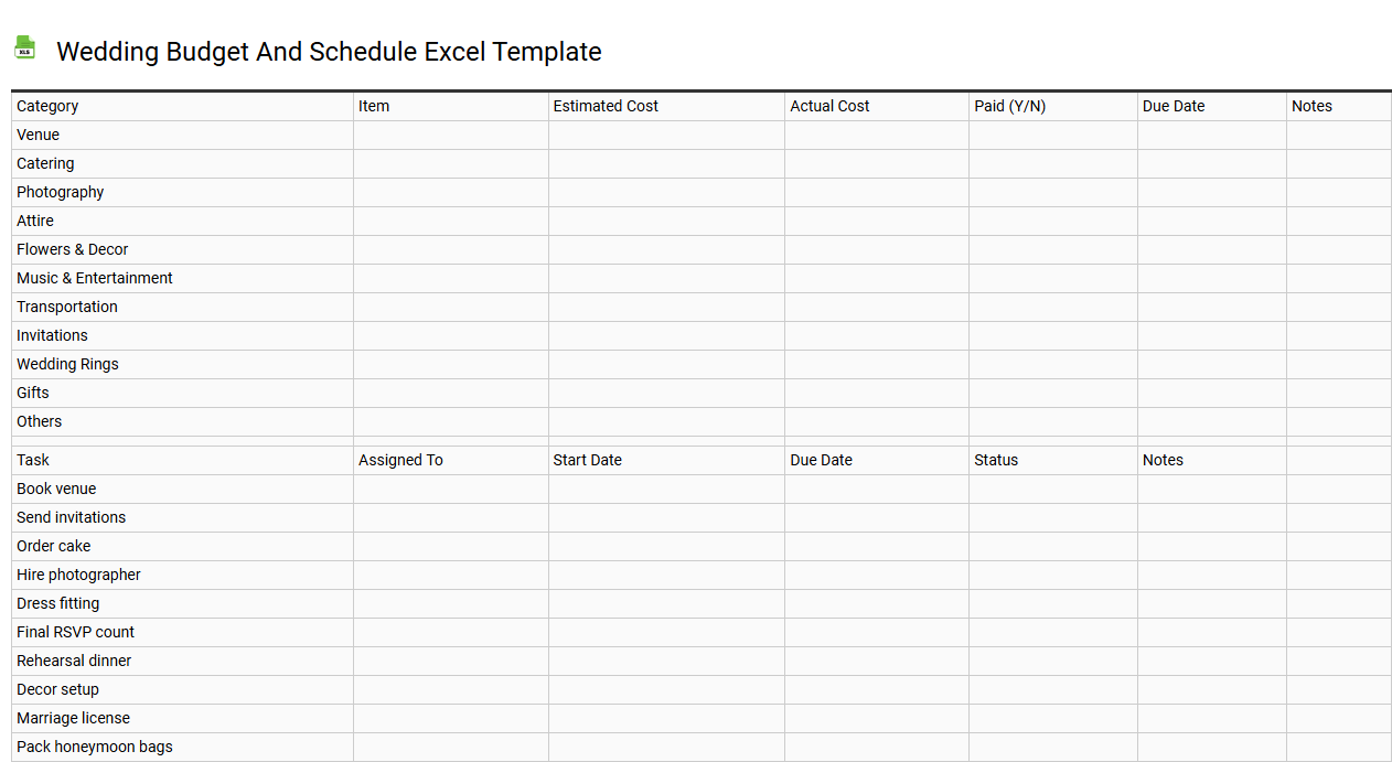 Wedding budget and schedule Excel template