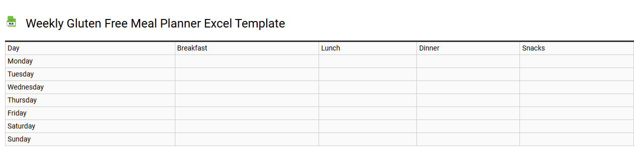 Weekly gluten free meal planner Excel template