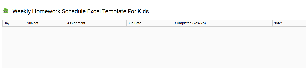 Weekly homework schedule Excel template for kids