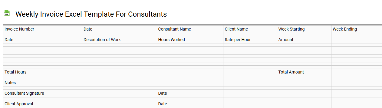 Weekly invoice Excel template for consultants