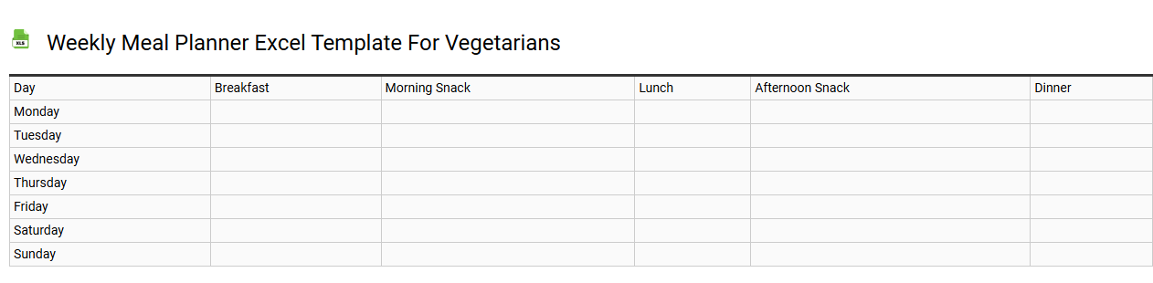 Weekly meal planner Excel template for vegetarians