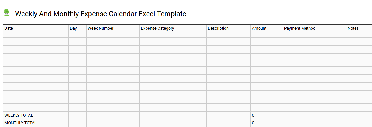Weekly and monthly expense calendar Excel template
