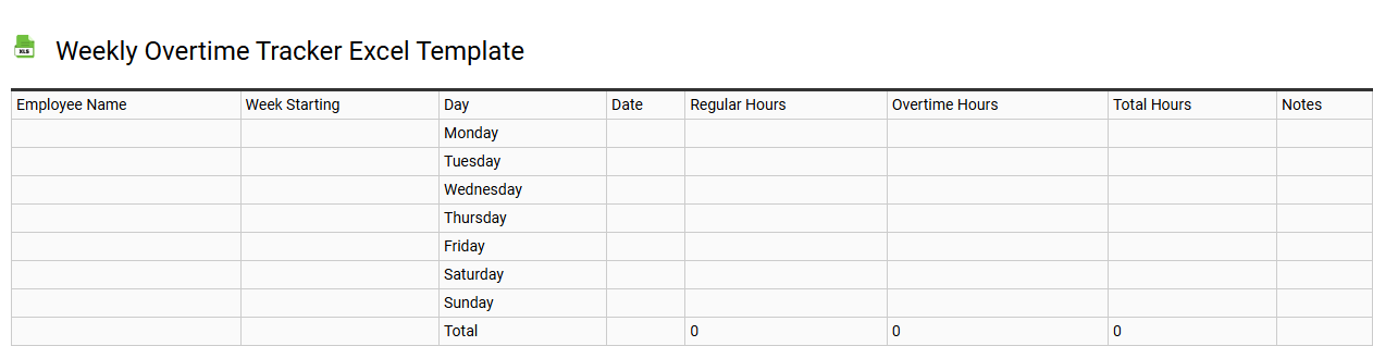 Weekly overtime tracker Excel template