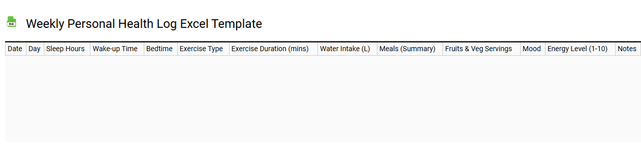 Weekly personal health log Excel template