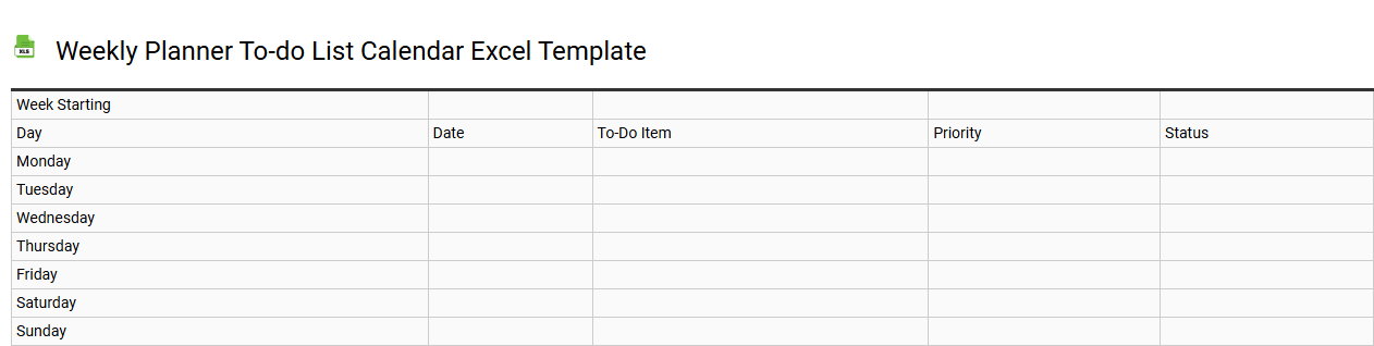 Weekly planner to-do list calendar Excel template