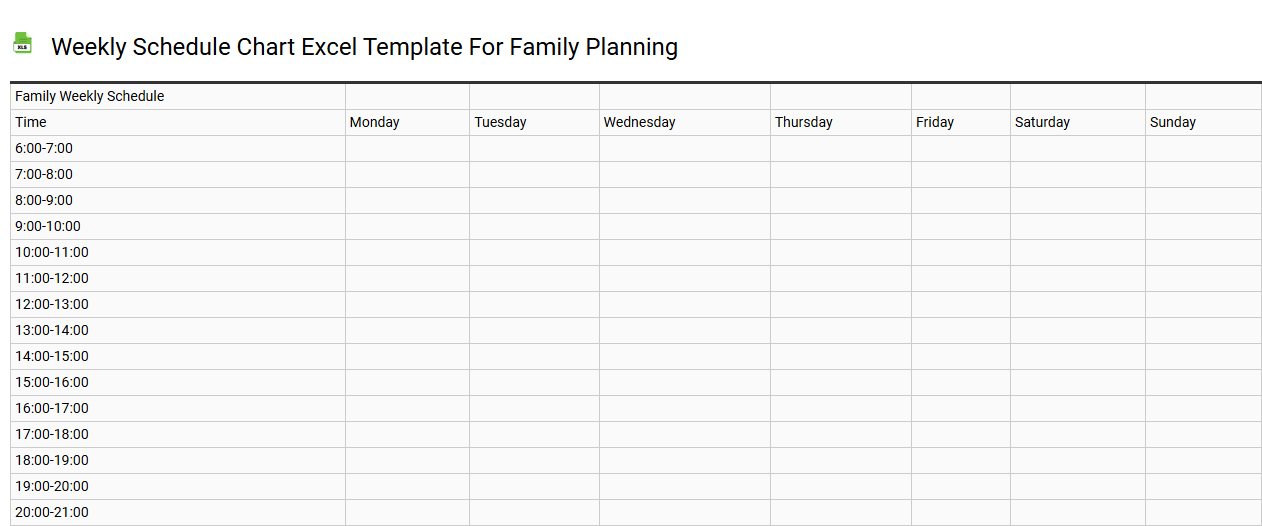Weekly schedule chart Excel template for family planning