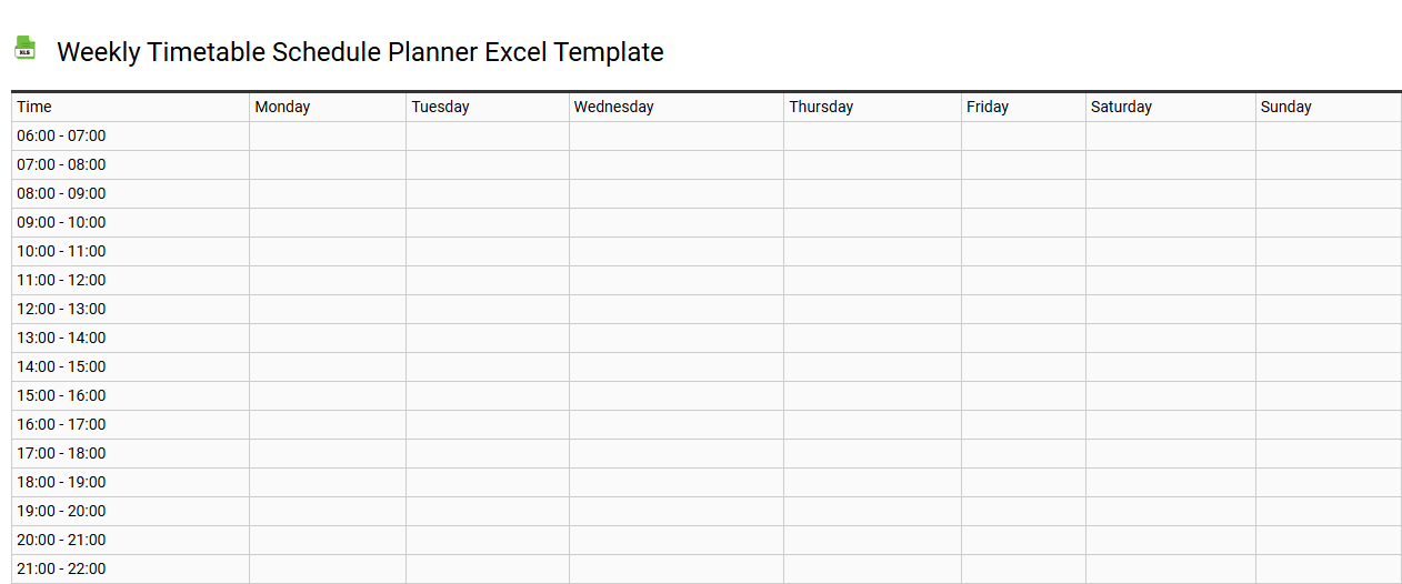Weekly timetable schedule planner Excel template
