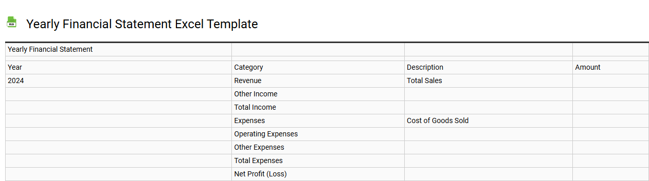 Yearly financial statement Excel template