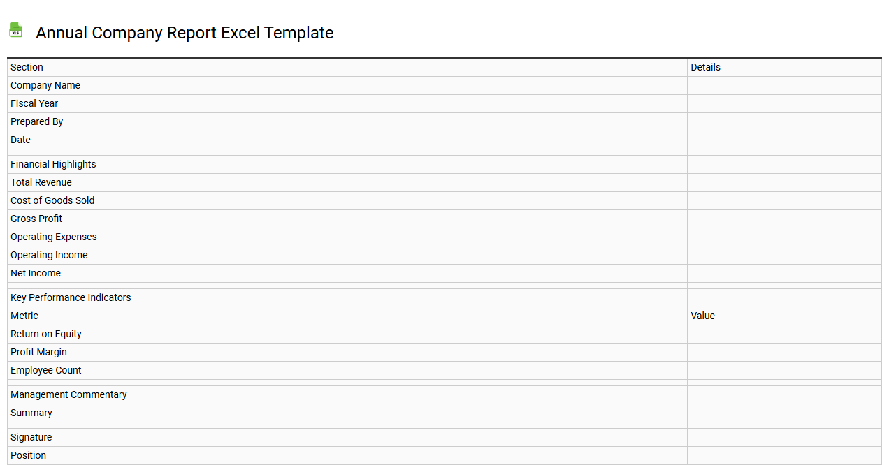 Annual company report Excel template