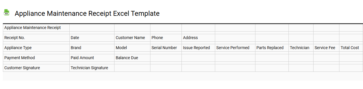Appliance maintenance receipt Excel template