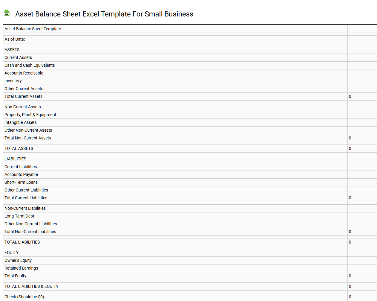 Asset balance sheet Excel template for small business