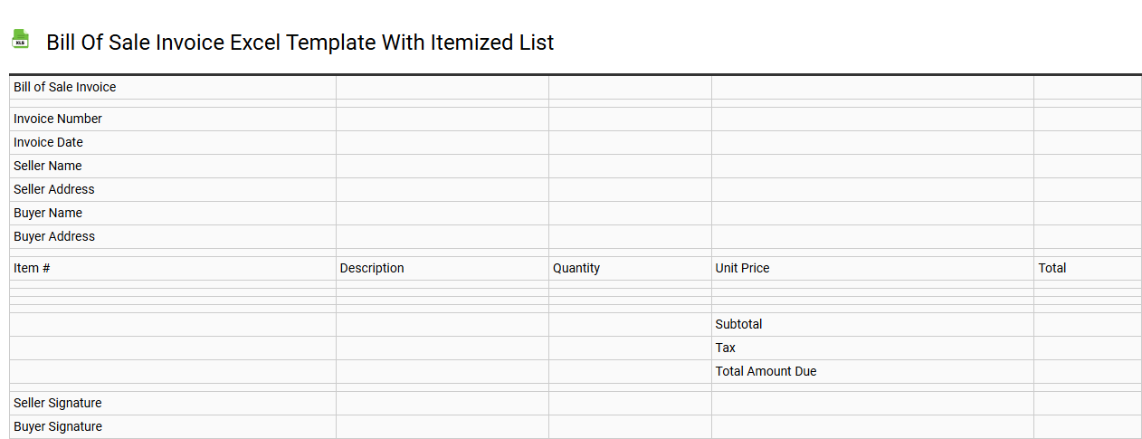 Bill of sale invoice Excel template with itemized list