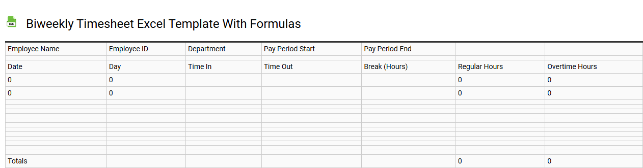 Biweekly timesheet Excel template with formulas