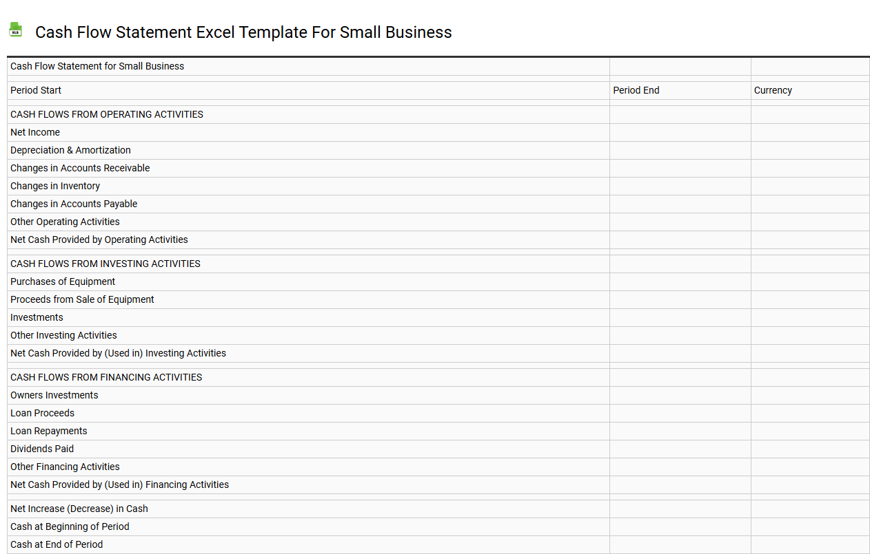 Cash flow statement Excel template for small business