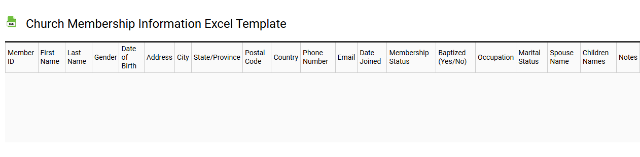 Church membership information Excel template