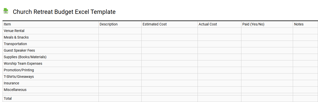 Church retreat budget Excel template