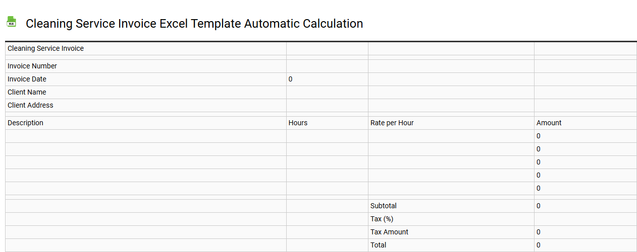 Cleaning service invoice Excel template automatic calculation