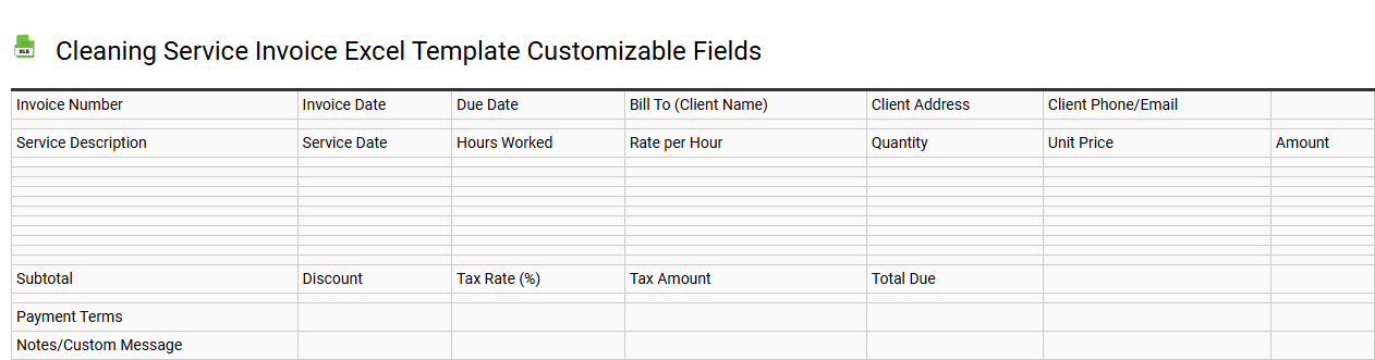 Cleaning service invoice Excel template customizable fields