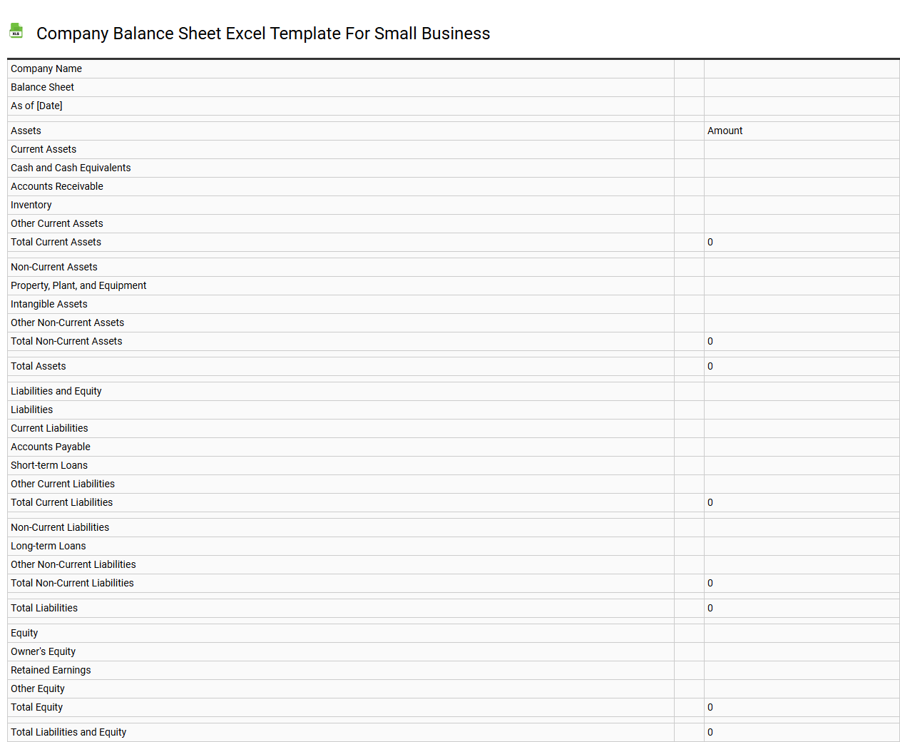 Company balance sheet Excel template for small business