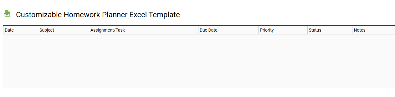 Customizable homework planner Excel template