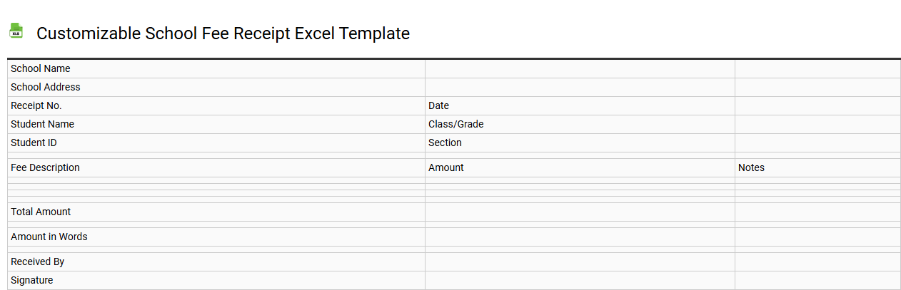 Customizable school fee receipt Excel template