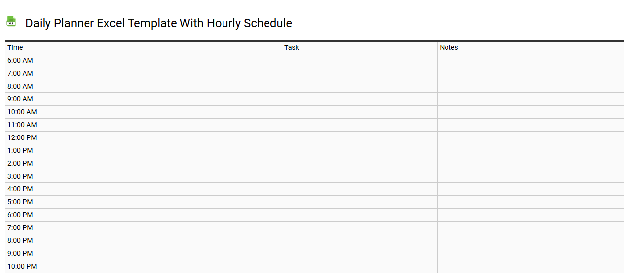 Daily planner Excel template with hourly schedule