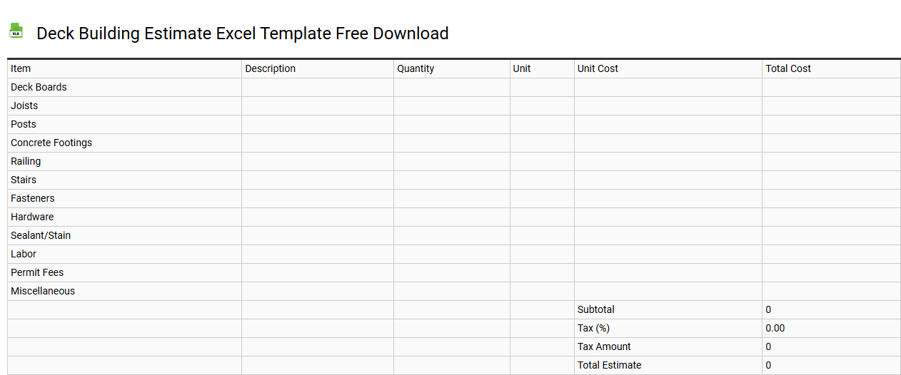 Deck building estimate Excel template free download