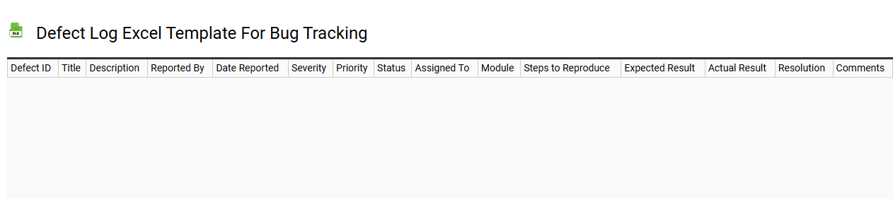 Defect log Excel template for bug tracking