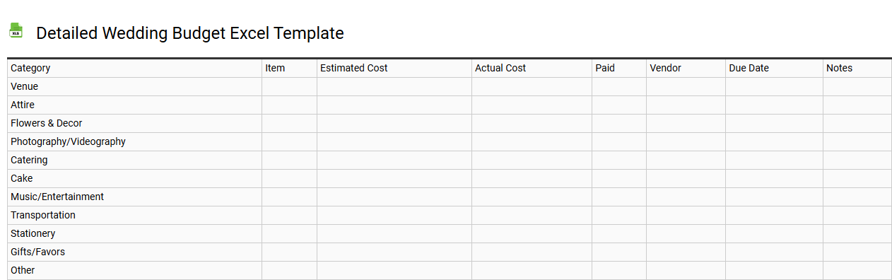 Detailed wedding budget Excel template