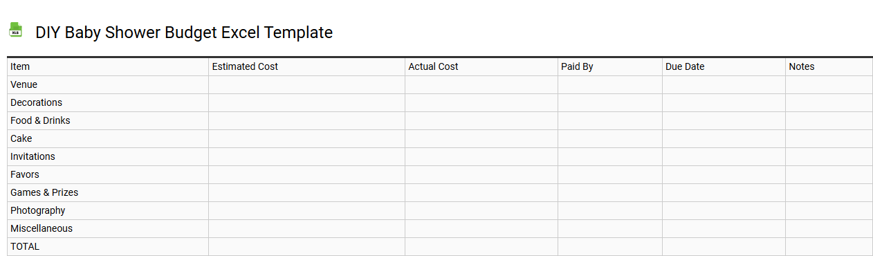 DIY baby shower budget Excel template