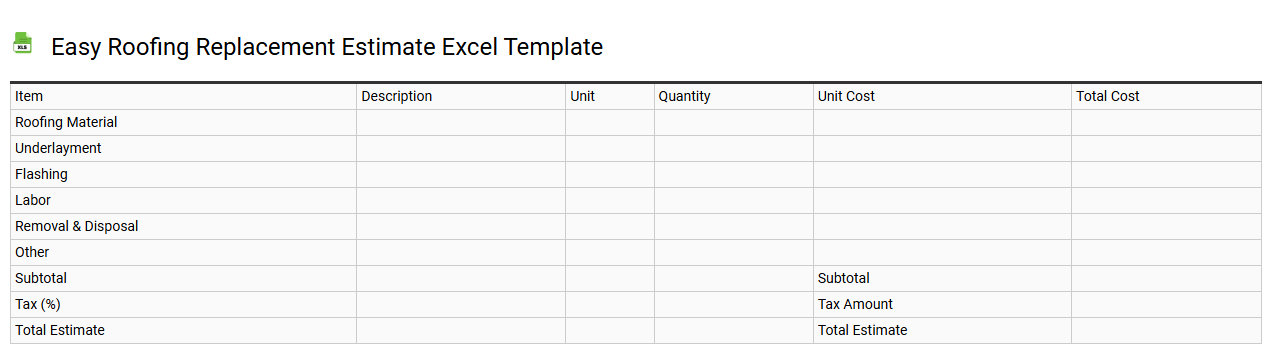 Easy roofing replacement estimate Excel template