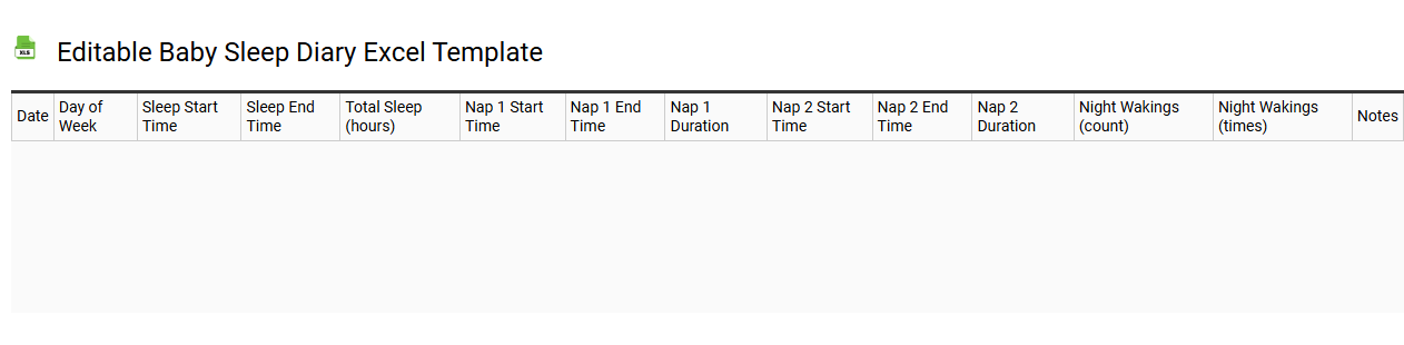 Editable baby sleep diary Excel template