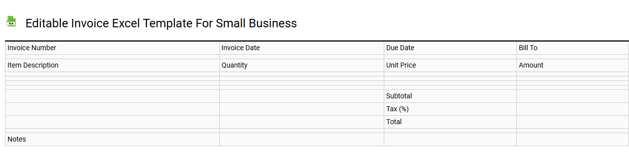 Editable invoice Excel template for small business