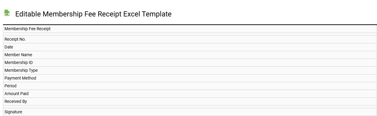 Editable membership fee receipt Excel template