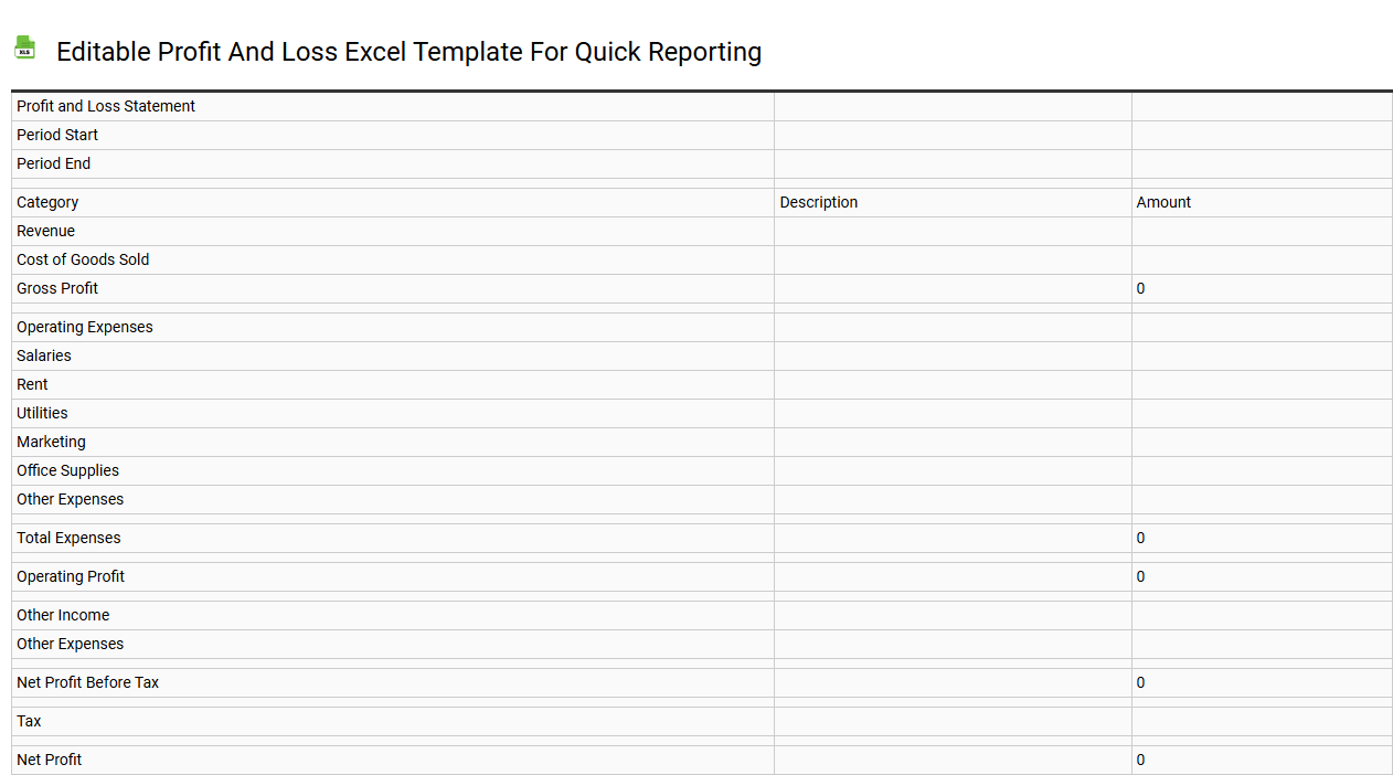 Editable profit and loss Excel template for quick reporting