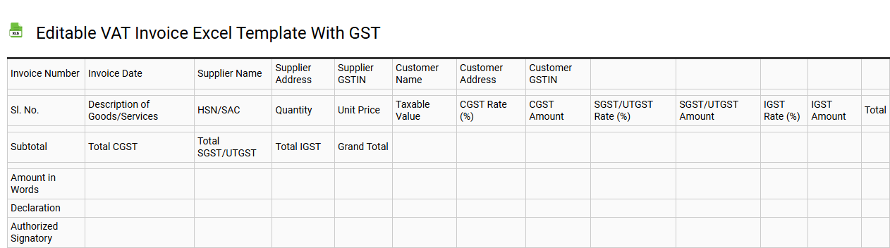 Editable VAT invoice Excel template with GST