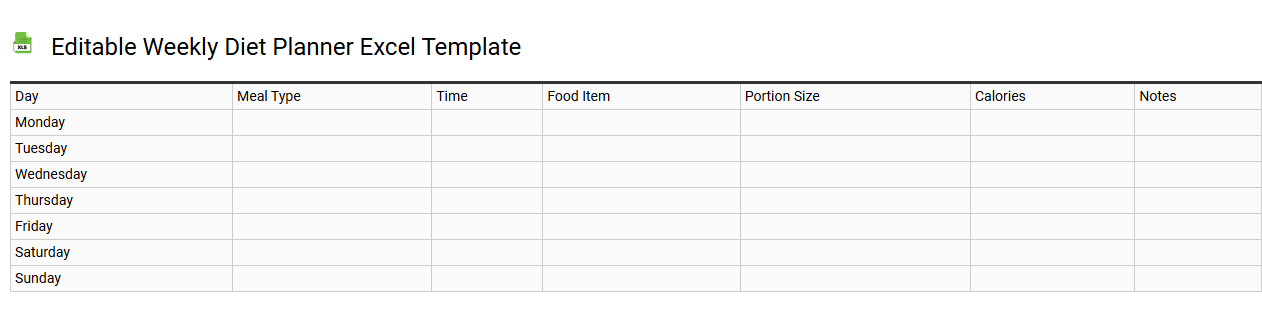 Editable weekly diet planner Excel template