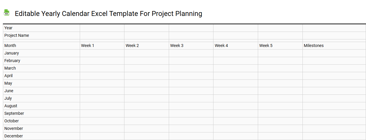 Editable yearly calendar Excel template for project planning