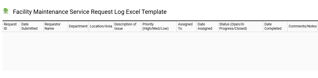 Facility maintenance service request log Excel template