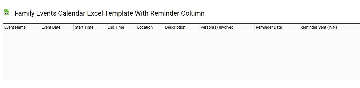 Family events calendar Excel template with reminder column