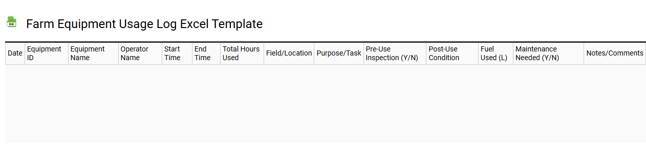 Farm equipment usage log Excel template